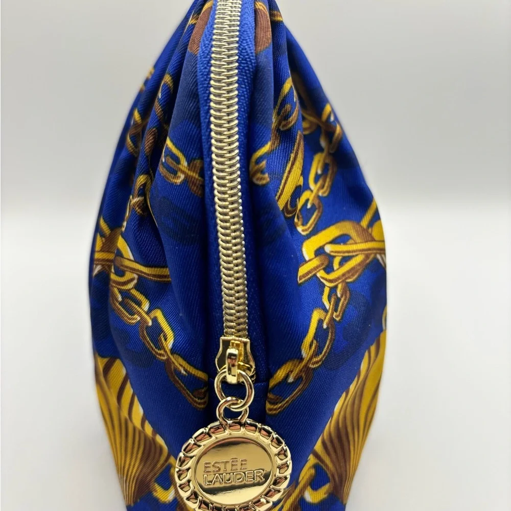 Estee Lauder Blue and Gold Chain Cosmetic Bag